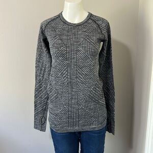 Lululemon Rest Less Pullover Heathered Black long sleeve Thumb Holes Sz 6